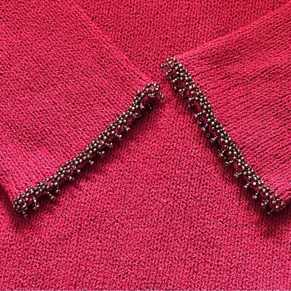 Vintage Cardigan Sweater Susan Bristol L Granny-core Hand Beaded Red Floral Read - Picture 10 of 12